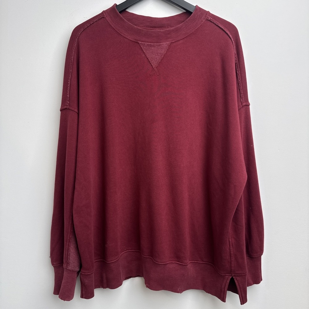Aerie Oversized Sweater Burgundy M Pullover Cotton Crewneck Long Sleeve Unisex